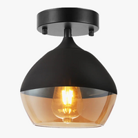 plafonnier américain en verre transparent et métal noir décoratif