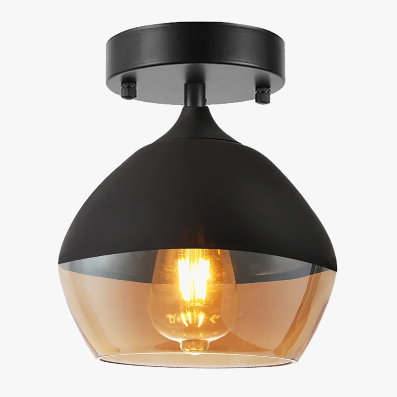 plafonnier américain en verre transparent et métal noir décoratif