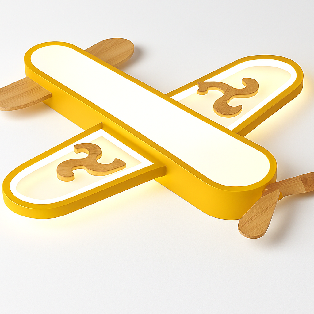 Plafonnier avion LED jaune bleu design minimaliste plafonnier en bois pour chambre d'enfant maison bébé garçons enfant suspension - vue 6 sur 10