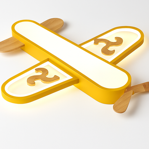 Plafonnier avion LED jaune bleu design minimaliste plafonnier en bois pour chambre d'enfant maison bébé garçons enfant suspension - vue 6 sur 10
