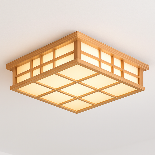 plafonnier carré en bois japonais led pour cuisine restaurant - vue 3 sur 7