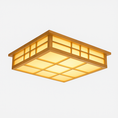 plafonnier carré en bois japonais led pour cuisine restaurant - vue 2 sur 7