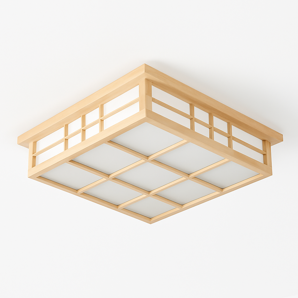 plafonnier carré en bois japonais led pour cuisine restaurant - vue 6 sur 7