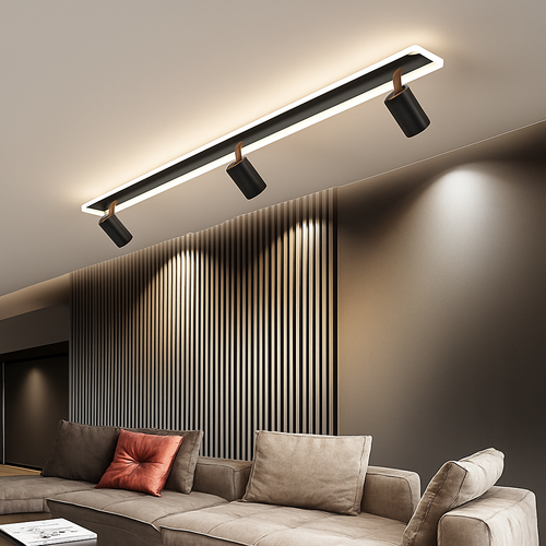Plafonnier design moderne LED en métal noir avec plusieurs spots lumineux - vue 2 sur 6