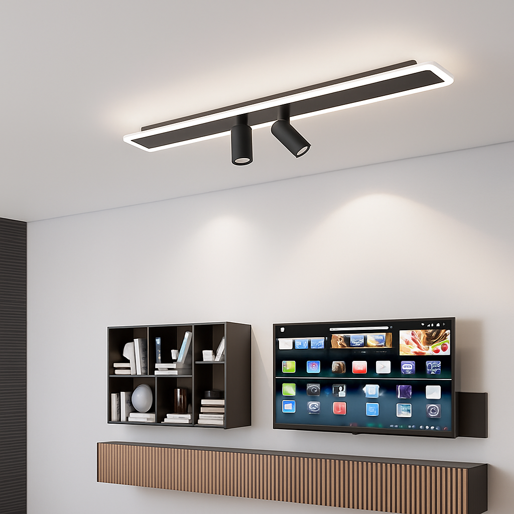 Plafonnier design moderne LED en métal noir avec plusieurs spots lumineux - vue 3 sur 6