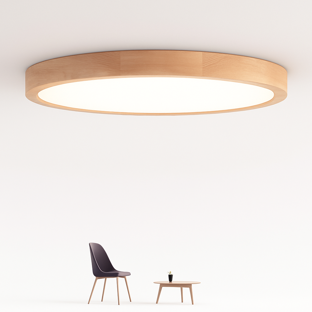 Plafonnier en bois à LED très fin en forme de rond - vue 3 sur 5