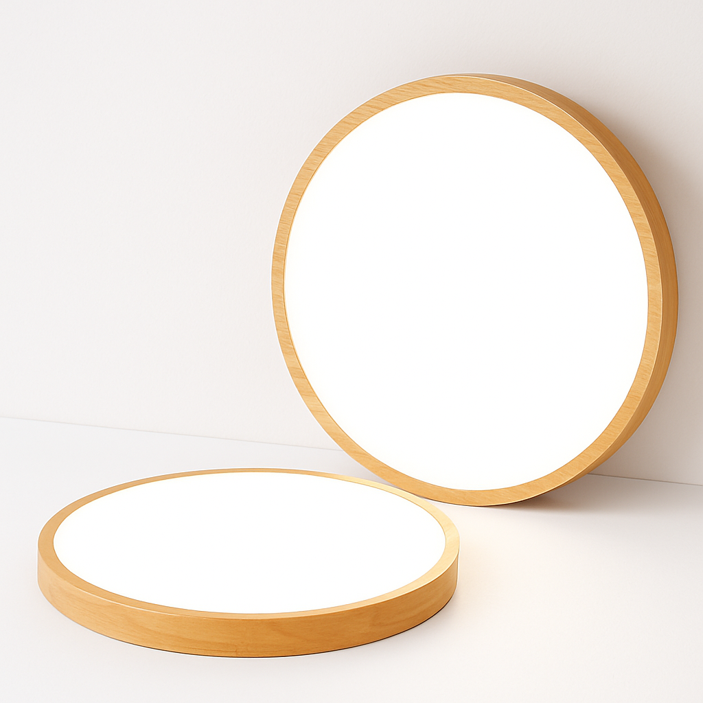Plafonnier en bois à LED très fin en forme de rond - vue 4 sur 5