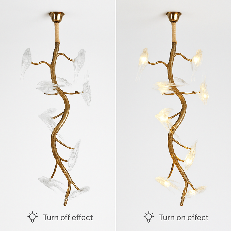plafonnier en verre oiseau cristal avec lumière led