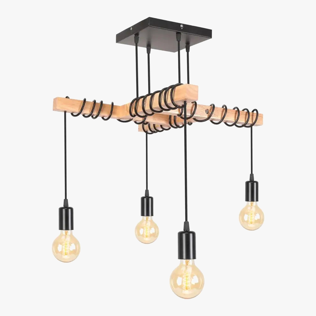 plafonnier industriel vintage avec 4 têtes de lampes suspendues