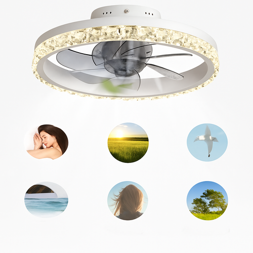 plafonnier led cristal ventilateur plafond télécommande 6 vitesses nordique - vue 4 sur 10