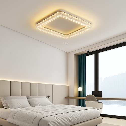 plafonnier led design moderne et simple en cristal doré rond et carré - vue 2 sur 10