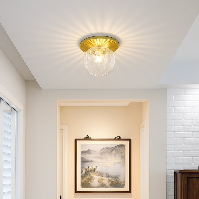 Plafonnier LED design rond doré avec boule en verre Porch