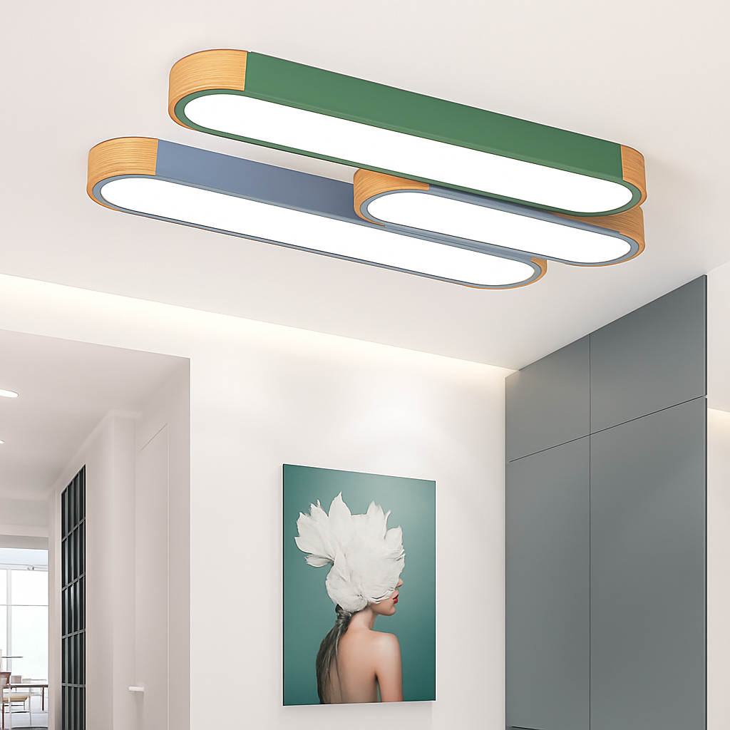 plafonnier led dimmable en bois pour divers espaces - vue 4 sur 15