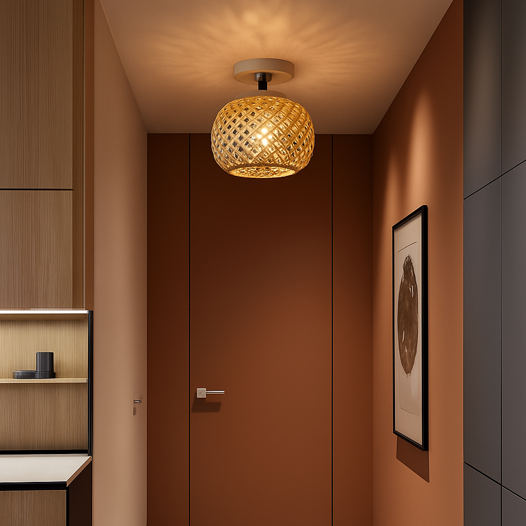 plafonnier led en bambou tissé design lumineux décoratif - vue 5 sur 6