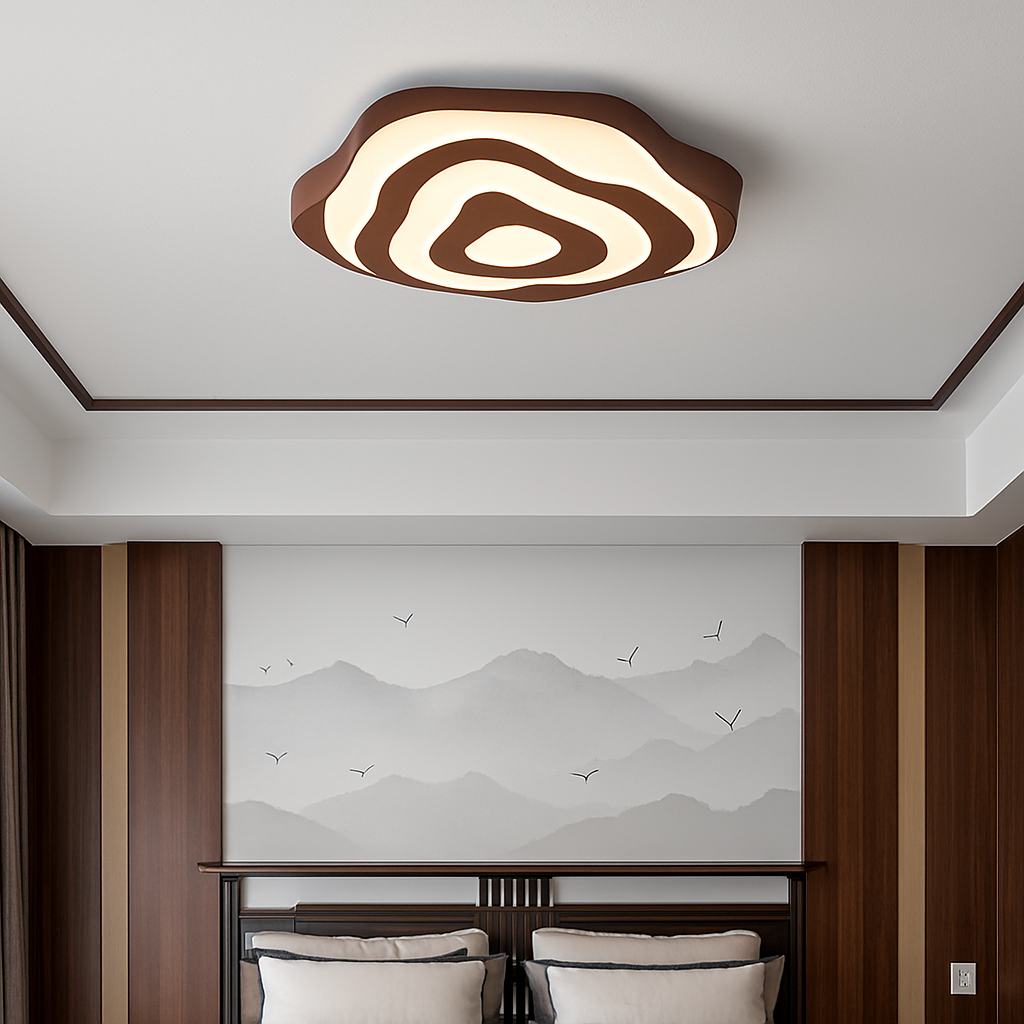 plafonnier led en bois design japonais moderne irrégulier décoratif - vue 4 sur 10