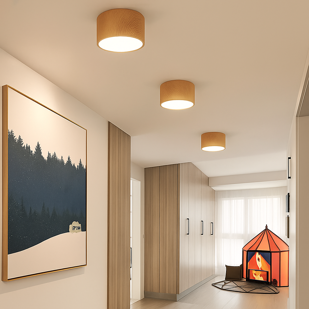plafonnier led en bois design nordique suspendu pour intérieur moderne - vue 6 sur 9
