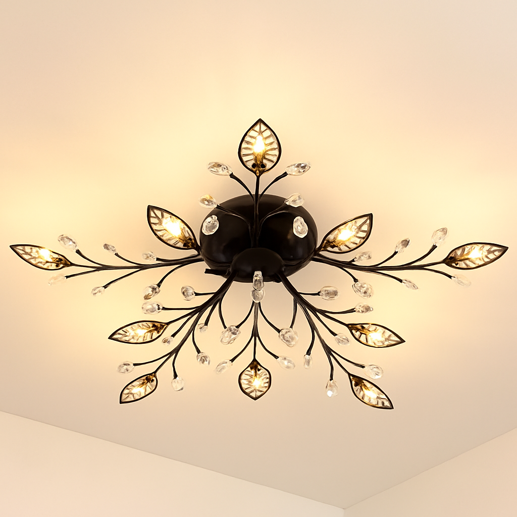 Plafonnier LED en cristal en forme de fleurs et feuilles - vue 5 sur 7