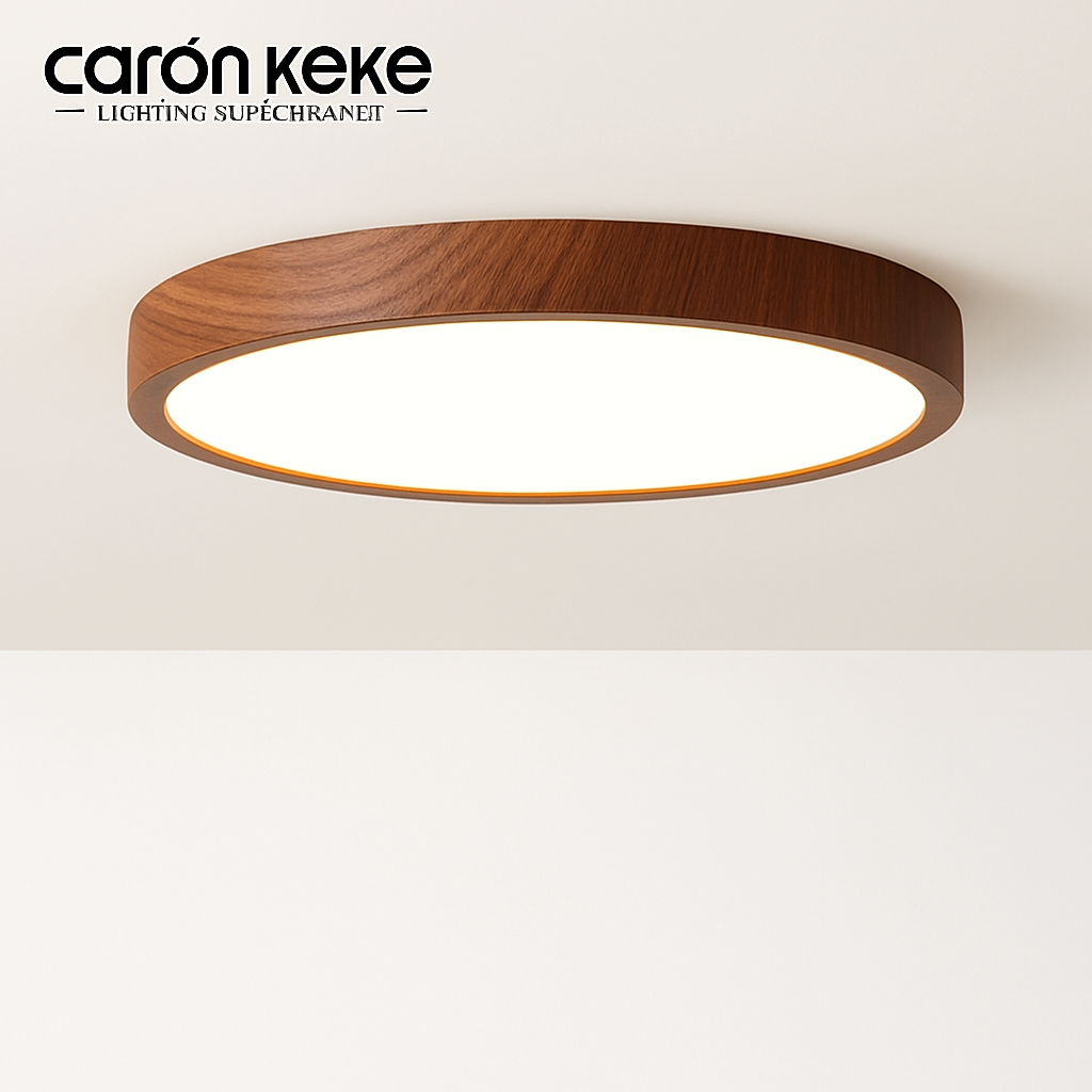 plafonnier led moderne circulaire en grain de bois éclairage intérieur décoratif - vue 7 sur 10