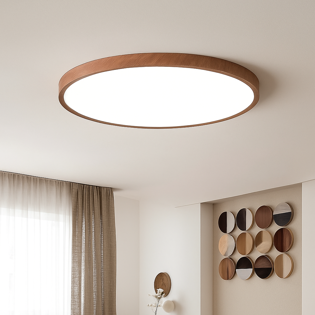 plafonnier led moderne circulaire en grain de bois éclairage intérieur décoratif - vue 2 sur 10