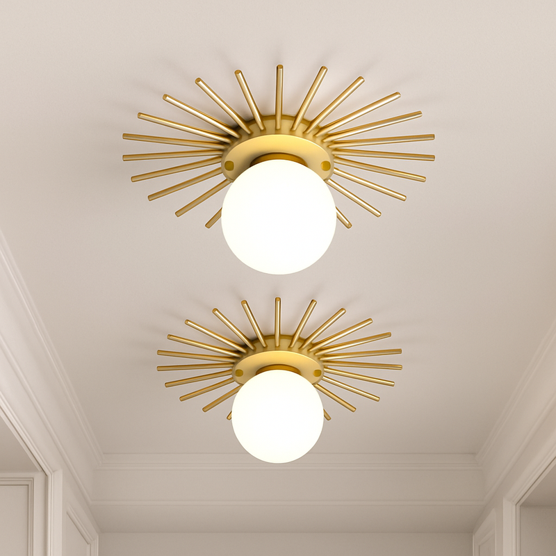 Plafonnier moderne avec boule en verre et métal doré Joha