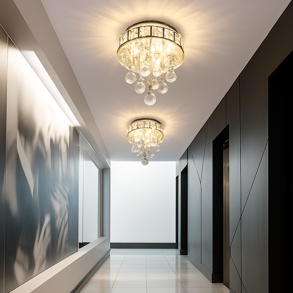 Plafonnier moderne en cristal led suspendu intérieur chrome - vue 6 sur 8