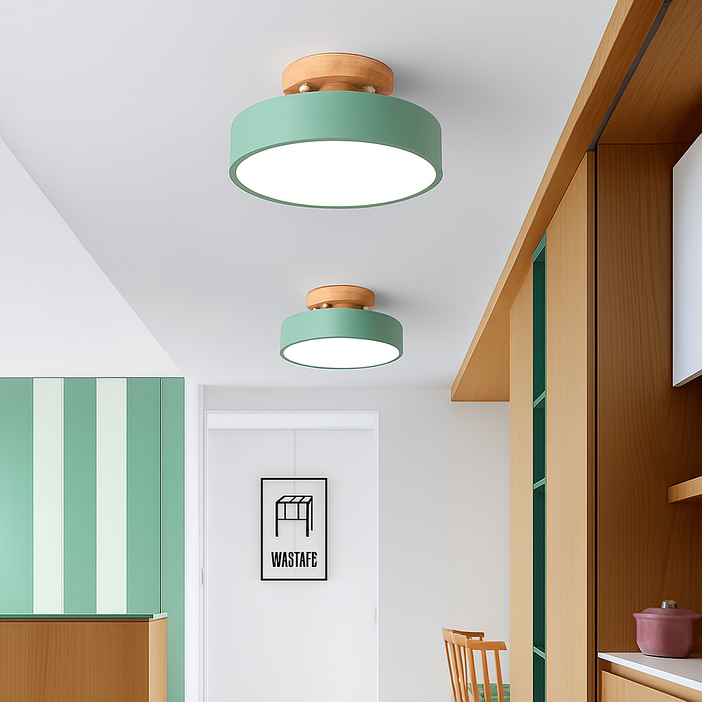 Plafonnier moderne LED en bois et métal coloré Celio - vue 5 sur 8