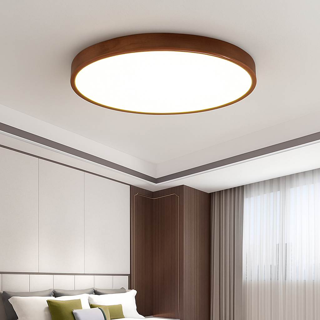 Plafonnier moderne LED en forme géométrique en bois Evelyn - vue 4 sur 16