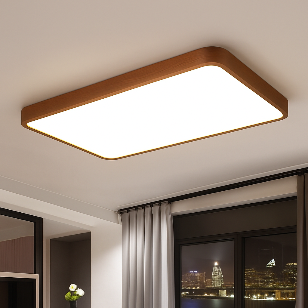 Plafonnier moderne LED en forme géométrique en bois Evelyn - vue 5 sur 16