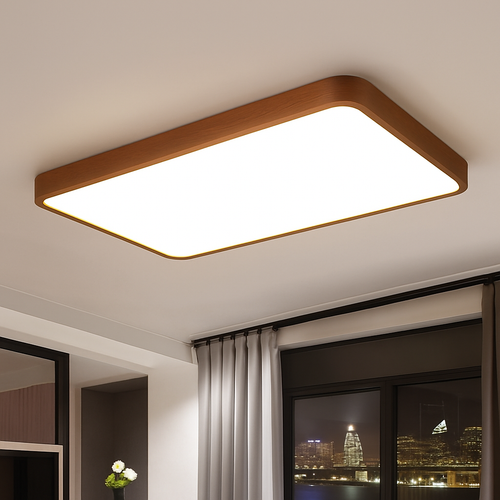 Plafonnier moderne LED en forme géométrique en bois Evelyn