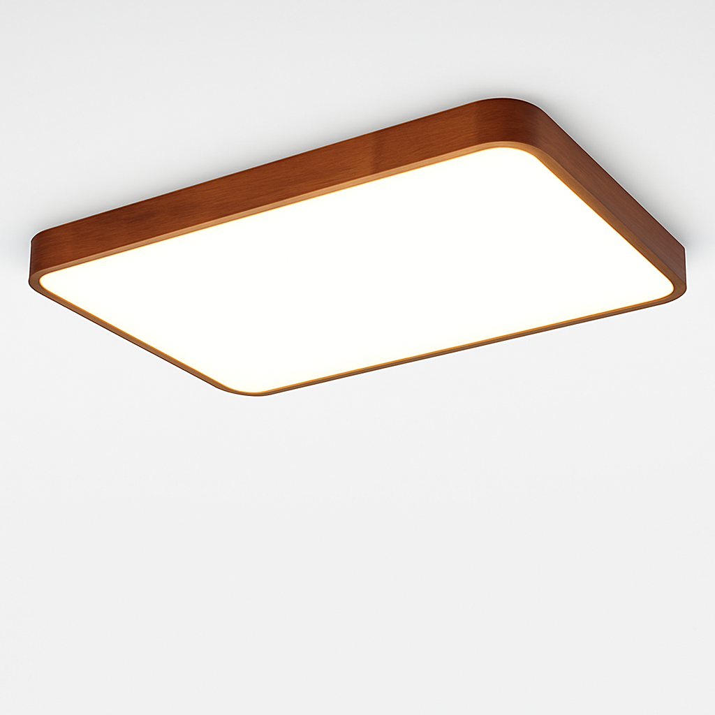 Plafonnier moderne LED en forme géométrique en bois Evelyn - vue 6 sur 16