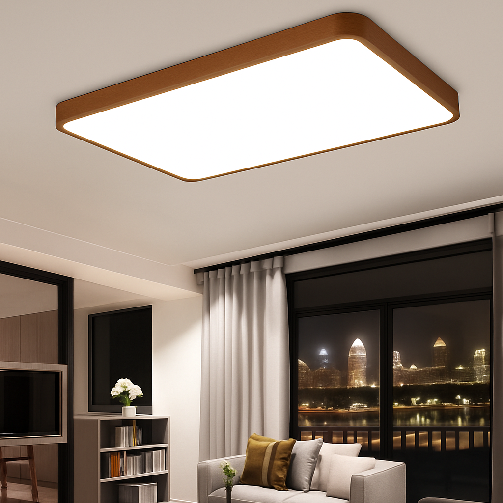 Plafonnier moderne LED en forme géométrique en bois Evelyn - vue 7 sur 16