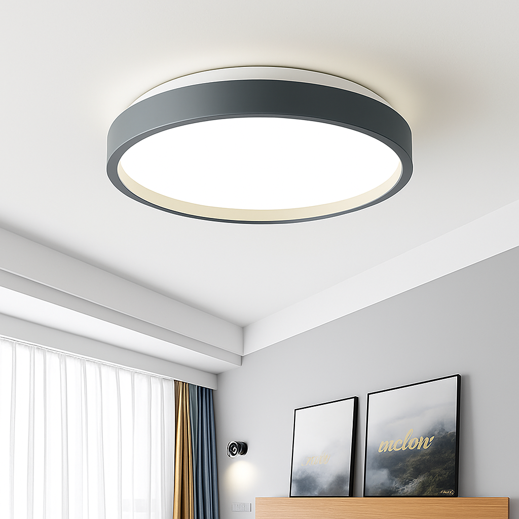 Plafonnier moderne LED métallique circulaire et fin Glenn