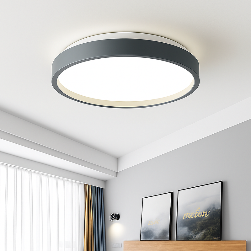 Plafonnier moderne LED métallique circulaire et fin Glenn