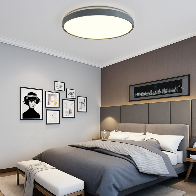 Plafonnier moderne LED métallique circulaire et fin Glenn