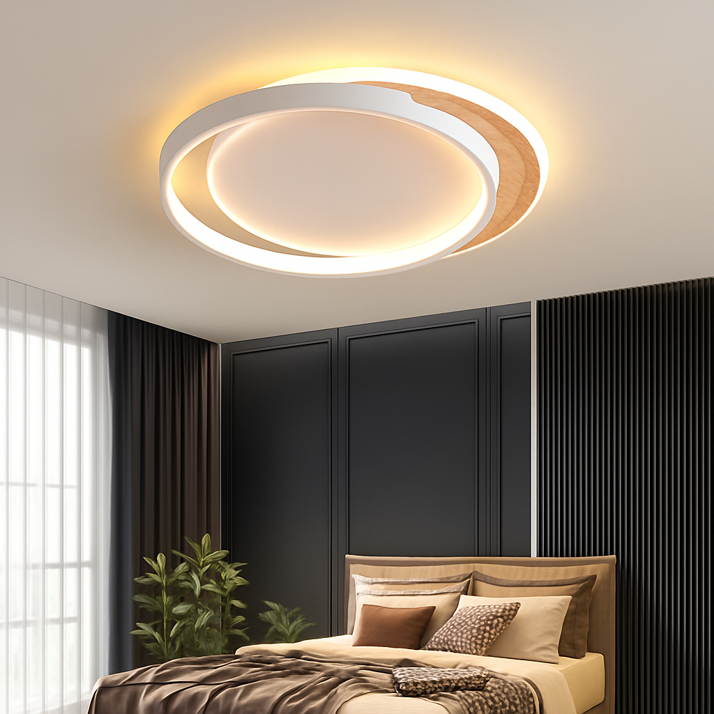 plafonnier nordique led en bois aluminium ultra-mince et créatif - vue 3 sur 18