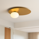 plafonnier rond en métal moderne avec ampoule en verre blanc