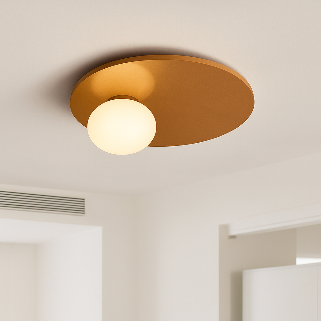 plafonnier rond en métal moderne avec ampoule en verre blanc - vue 3 sur 10