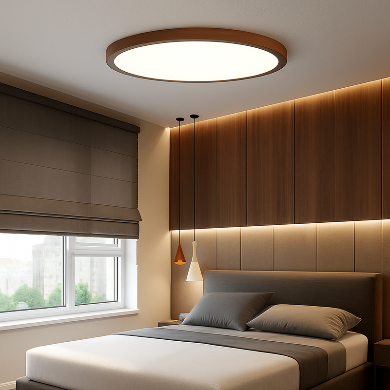 plafonnier rond ultra mince en noyer pour un éclairage moderne