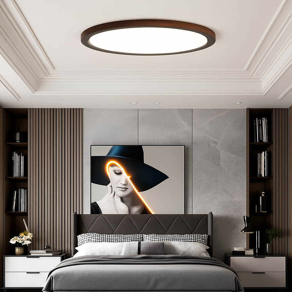plafonnier rond ultra mince en noyer pour un éclairage moderne - vue 5 sur 7