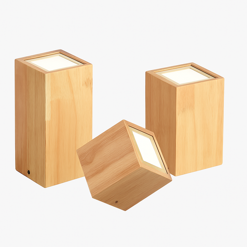 Plafonnier spot à LED cube en bois