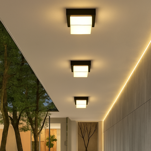 plafonnier étanche rond carré pour extérieur et jardin - vue 4 sur 12