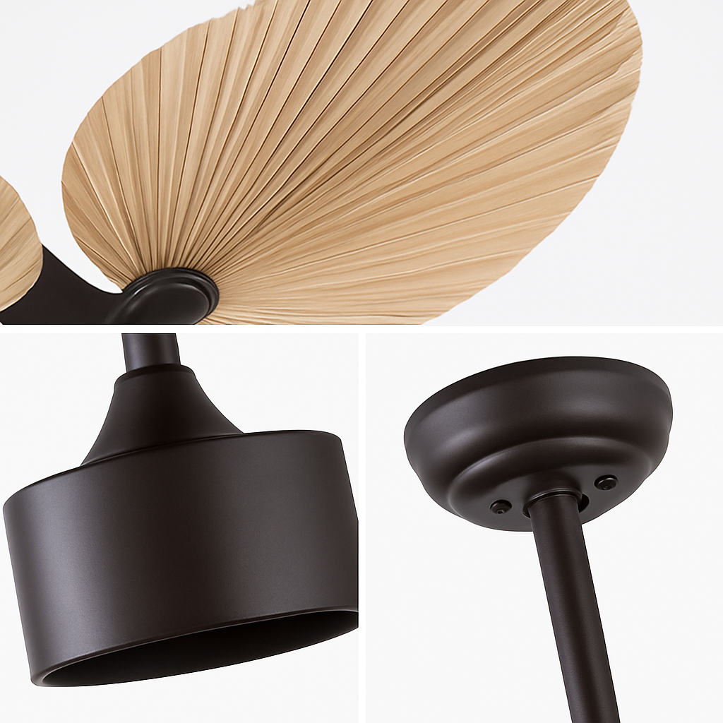 plafonnier ventilateur de plafond avec télécommande et pales en palmier naturel - vue 7 sur 7