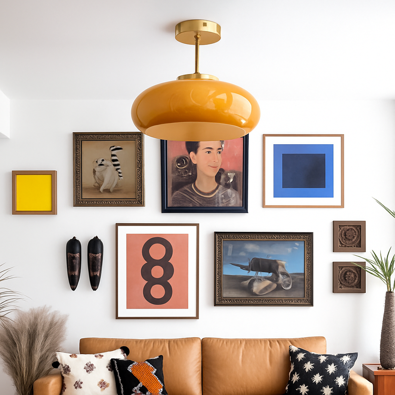 Plafonnier vintage avec abat-jour géométrique en verre Reway