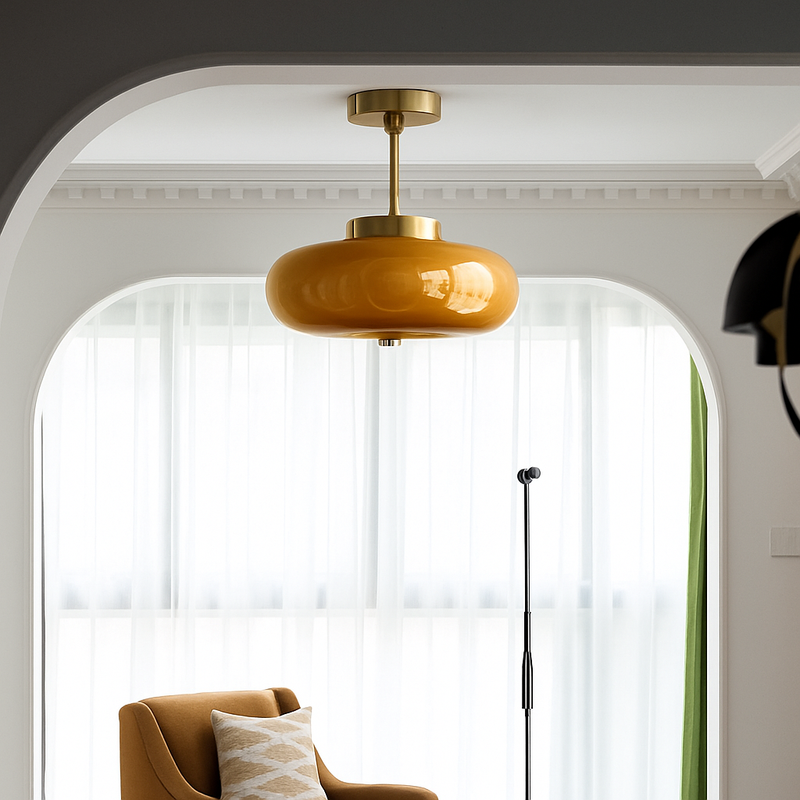 Plafonnier vintage avec abat-jour géométrique en verre Reway