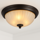 plafonnier vintage en bronze noir avec abat-jour en verre givré