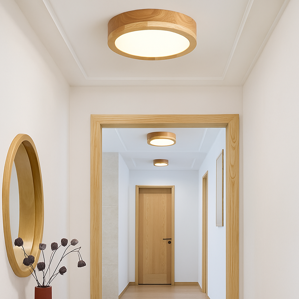 Plafonniers ronds simples chambre Led plafonniers lampe en bois décor à la maison Lampen nordique couloir étude cuisine salle à manger lampe - vue 4 sur 7