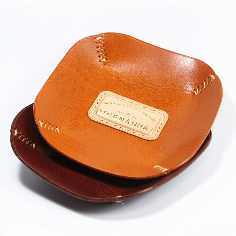 plateau de rangement rétro en cuir véritable pour bijoux et accessoires