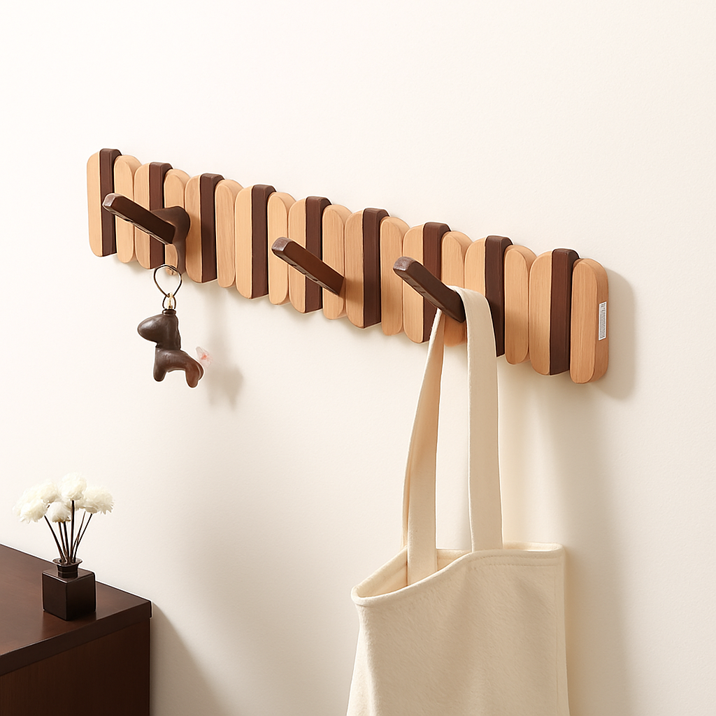 porte-manteau mural en bois de noyer pour vêtements et sacs - vue 3 sur 11