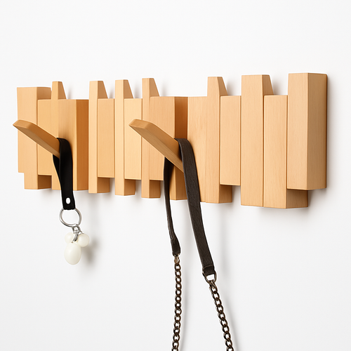 porte-manteaux mural en bois crochets décoratifs en forme de piano - vue 3 sur 14