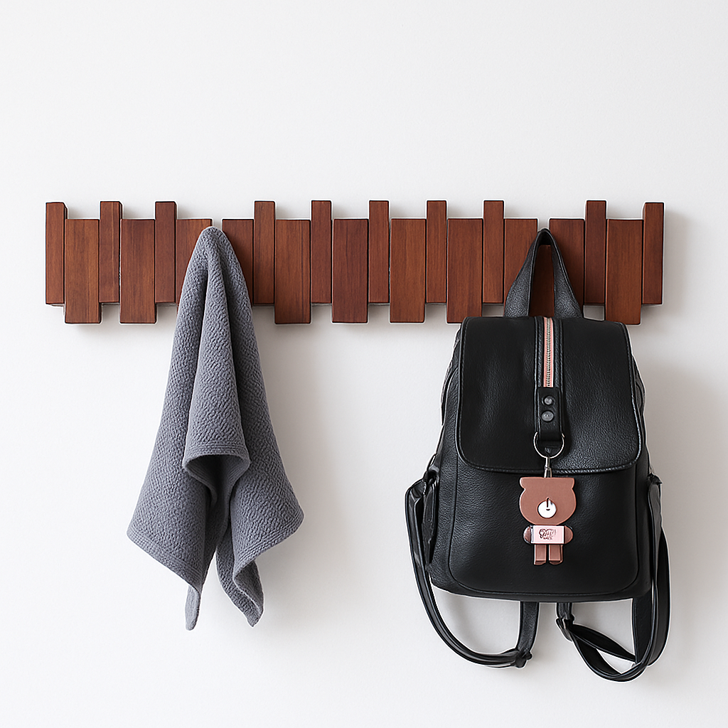 porte-manteaux mural en bois crochets décoratifs en forme de piano - vue 4 sur 14